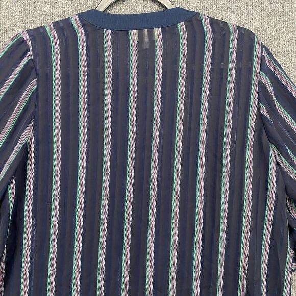 Modcloth Blouse Top Womens 1X Blue Striped Sheer Tunic Popover Beachy Casual - Picture 6 of 10